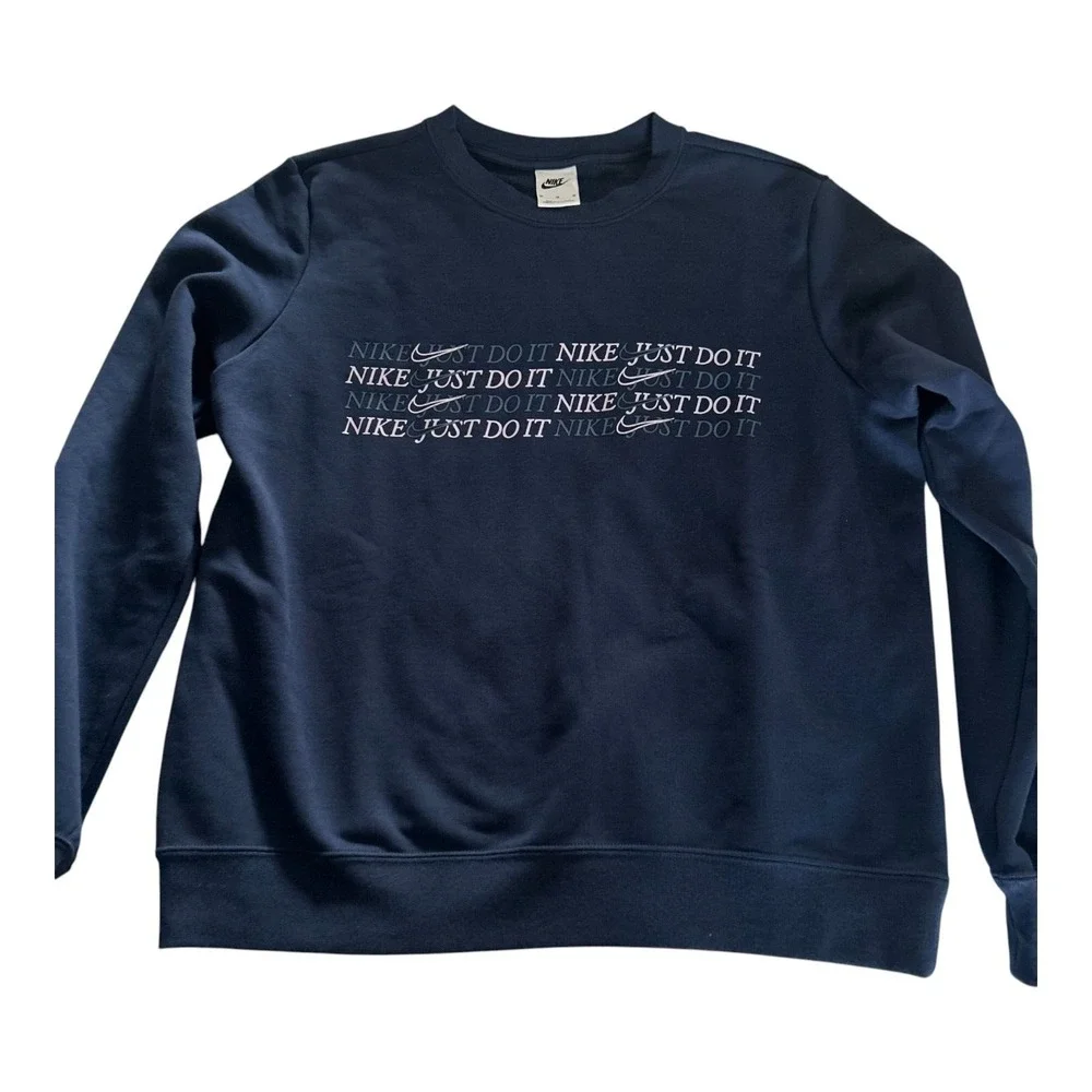 Nike Sportswear Club Pullover Sweatshirt Womens‎ M Blue Fleece Lined Crew Neck